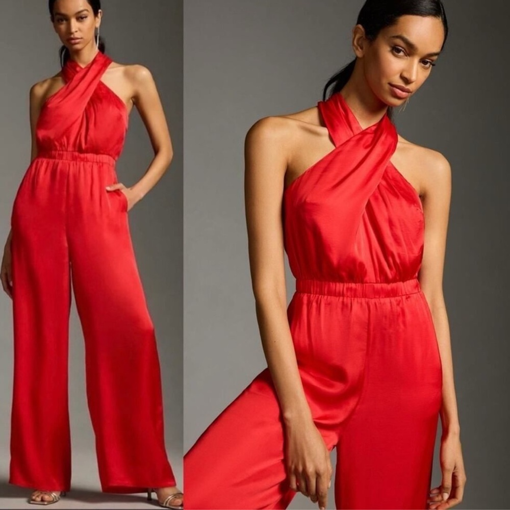 Anthropologie Dolan Elegant Red Halter Jumpsuit NEW